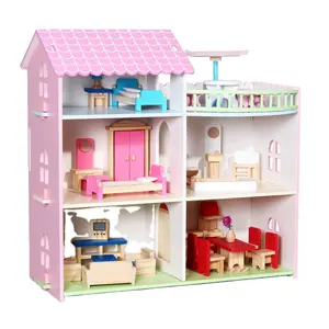 Детский деревянный кукольный домик, игрушки, Розовый кукольный домик, игрушка, модный детский игровой домик, игрушка для девочек, кукольный домик «сделай сам», игровой набор для детей