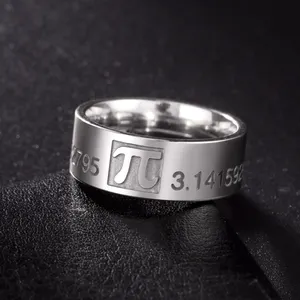 Anel de símbolo de matemática 8mm de largura para homens e mulheres, anel de aço inoxidável com letras gregas 3.14159 para amantes de matemática