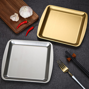 Plateau à dessert coréen pour viande grillée, plat doré de forme ovale, carrée ou rectangulaire, assiette créative pour desserts et collations - Product Image 6