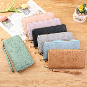 Floral <b>Embossed</b> Long Wallet Leather Credit <b>Card</b> Holder Simple Trendy Phone Coin Clutch Purse for Women Hand Painted Wallet - Product Image 4