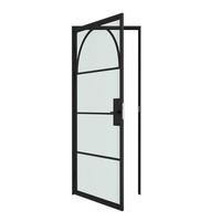 Porte intérieure française double battante en acier et verre, design arche noire, cadre en fer cannelé, haute qualité