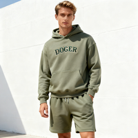 Ensemble de survêtement unisexe Doger personnalisé, 300 g/m², poids lourd, écologique, coupe-vent, automne, 2 pièces, short de jogging, sweat-shirt à capuche