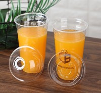 Couvercle de gobelet à boisson froide en PLA, transparent, à paroi simple, 100 % biodégradable, avec logo personnalisé VIRTUES Factory, pour jus de fruits et sauces.