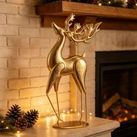 Figurine de cerf de Noël de luxe en fer, à poser sur table ou cheminée, ornement de maison lumineux, cadeau de Noël, décoration de fêtes