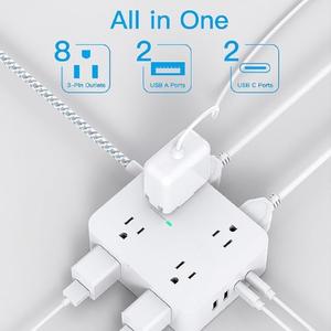 Bảng điện bảo vệ tăng-8 ổ cắm với 4 cổng sạc USB (2 USB C) 1 - Product Image 2
