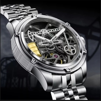Montre mécanique automatique de luxe pour hommes, mouvement squelette, couleur acier, vente en gros de montres de mode pour hommes