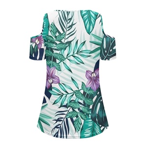Neueste Trendy Hawaiian Beauty Damen V-Ausschnitt Kalte Schulter Tops Kurzarm T-Shirts Lose Basic Sexy Casual Blusen für den Sommer - Product Image 5