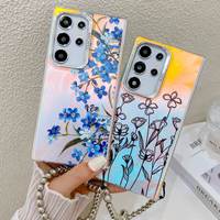 Pour S24 Ultra S23 Plus S22 S21FE givré Laser galvanoplastie coque de téléphone en TPU avec sangle incluse Street Fashion couleurs progressives