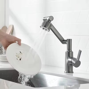 1080 °   Robinet de lavabo à bras mécanique pivotant avec affichage LED de la température, robinet de cuisine/salle de bain extractible à 3 modes (gris canon et blanc) - Product Image 2