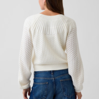 Cardigan-Hersteller Maßgefertigter Damen-Rundhalspullover mit Muschelkanten-Netzstoff Langarm Kurzer Frühlings-Outfit Eleganter Cardigan-Pullover