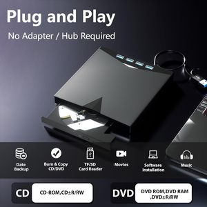 7-in-1 USB3.0 Loại-C Ổ đĩa quang bên ngoài di động CD DVD -/+ RW Player Burner với SD/TF khe cắm thẻ Nhà Văn cho Máy Tính Xách Tay PC - Product Image 3