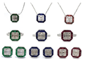 Art Deco Square Octagon Vintage Antique 18K oro blanco racimo zafiro Stud pendientes fiesta de compromiso - Product Image 4