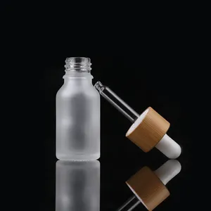 Natural Empty 30 Ml 1 Oz Cosmetic Cuticle Hair Essential Oil Bottles 30ml Frosted Glass Dropper Bottle With Bamboo Lid Top