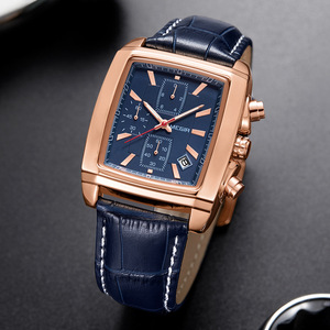 Montre pour homme en cuir véritable, chronographe multifonctionnel de style rétro, personnalisable. - Product Image 1