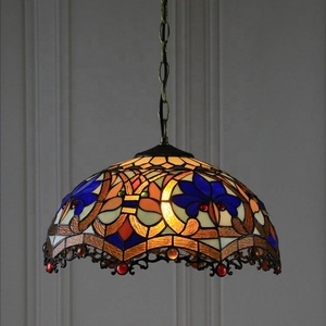 LongHuiJing Tiffany Style Baroque Hanging Lamp Stained Glass 16Inch Handcrafted Lampshade Pendant - Product Image 2