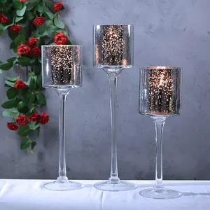 WONDER long tall stem glass candle holders for home event wedding decoration votive tealight holder crystal glass candle cup