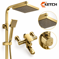 Système de douche en laiton avec pommeau carré, douchette à main, colonne de douche, inverseur et mitigeur, finitions Noir, Or, Chrome, US EU