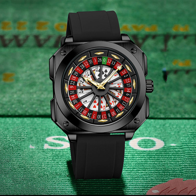 New Arrival Fashion Personalized Watch Brand Silicone Strap Luminous Dial Square Watch Custom Logo Casino Roulette Watch for Men