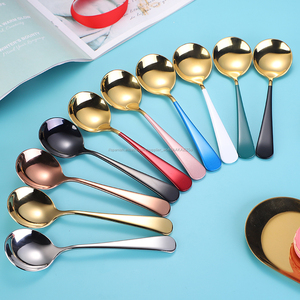 Juego De Cucharas De Acero Inoxidable De Grado Alimenticio, Cuchara Redonda De Café y Sopa De Metal Dorado - Product Image 1