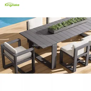 Aluminum Table Set Metal Structure Garden Set Dining Table And Chairs With Thick Cushions