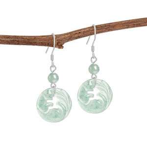 Pendientes de jadeíta natural auténtica de grado A, diseño de zorro de nueve colas azul agua, con plata S925 y jadeíta de grado hielo. - Product Image 1