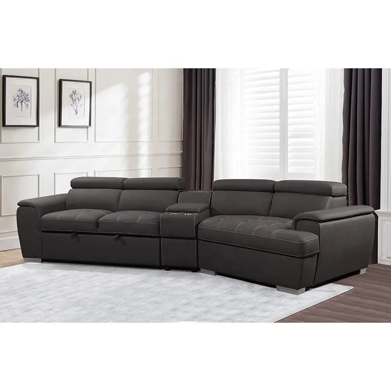 Conjunto de sofá-cama com mesa de canto seccional de 4 lugares para sala de estar, dormitório, apartamento