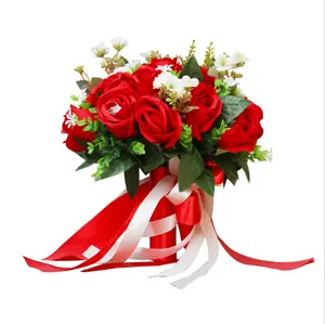 الزفاف باقة فلور mariag الأحمر بوكيه ورد صناعي اليد عقد الزهور العروس باقات زهرة