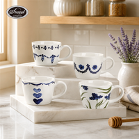 Ensemble de tasses à café en céramique SWT Classic Flower, tasse à thé en céramique à pétales bouffants, passe au lave-vaisselle, cadeau adorable pour la maison, le bureau ou le café