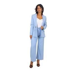 Pantalon pour femme bleu ciel à jambes larges et taille haute, décontracté - Product Image 4