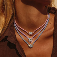 Collier en cordon tressé couleur macaron, livraison rapide, pendentif multi-branches en zircon cubique marquise, rond et carré, bijoux de mode pour femmes