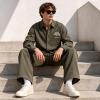 Ensemble chemise et pantalon large pour homme, style vintage délavé, tissé uni, coupe oversize, streetwear décontracté, 2 pièces, logo personnalisé OEM ODM