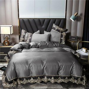 New <span class=keywords><strong>Hot</strong></span> Bán ren váy Giường Màu rắn Duvet cover Double Sided Silk 4-Piece Set thêu bedding Set - Product Image 2