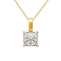 Collier pendentif haut de gamme tendance en or massif 14 carats avec moissanite taille princesse géométrique / diamant de laboratoire pour femme, personnalisation possible