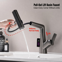 Robinet de lavabo de salle de bain en alliage de zinc, extractible, avec affichage numérique multifonction, rotation, eau froide et chaude, monotrou