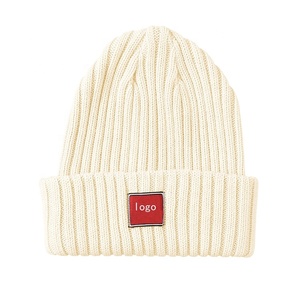 2022 Fashion Leather Label Solid Color Winter Knitted Wool Hats Custom Warm <strong>Black</strong> <strong>Beanies</strong> for <strong>Women</strong> and Men - Product Image 3