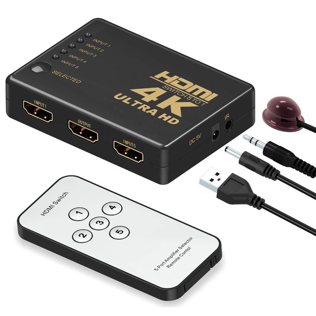 HDMI 5 Port Switch Selector Splitter Hub IR Rf Remote 3D 4K*2K HDMI Switcher High Quality