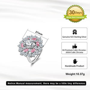 Rinntin S925 Sterling Zilver Roze Diamanten Ring Partij Vrouwen Ijs Bloem 8a Zirkonia Luxe Trouwringen Voor Vrouwen - Product Image 3