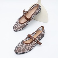 Chaussures plates de ballet respirantes pour femmes, mode été printemps, décontractées, Mary Jane, imprimé animal, chaussures en maille, ballerines