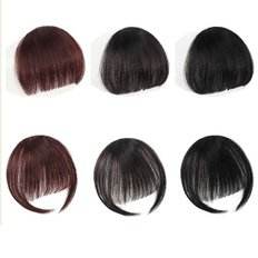 Peluca de parte de cabello humano, postizo de lana frontal con flequillo completo, técnica atada a mano de longitud media, encaje marrón oscuro, varios 8 50 pulgadas - Product Image 1