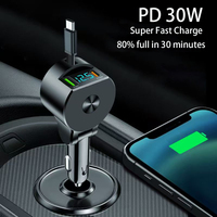 Chargeur de voiture USB C 65W à charge ultra rapide avec affichage de la tension et câble Type C rétractable pour iPhone 16 – Produits Dropshipping 2025