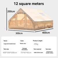 Tente gonflable kaki de 12 mètres carrés avec deux portes en maille, plusieurs fenêtres latérales, pour 4 à 6 personnes, idéale pour les voyages de camping en famille ou en groupe
