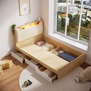 USB-Aufladung Massivholz Modernes Teenager-Zimmer Kinder Einzelbett Smart Bettgestell mit LED-Beleuchtung Erweiterbar Klappbar - Product Image 2