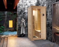 Harga Terjangkau Sauna Inframerah Jauh Kayu Solid Modern Hemlock Kanada untuk 1-2 Orang, Ruang Sauna Uap Dalam & Luar Ruangan