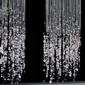 Decorazione del soffitto per matrimonio sala da matrimonio con paillettes argento linea di scena tenda con frangia rotonda decorazione - Product Image 3