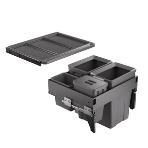 Kitchen Pull Out Trash Can Under Cabinet <b>Double</b> Steel Top Mount Side Out Trash <b>Bin</b> With Door Kitchen Cabinet Plastic Pull Out Tr - Product Image 5
