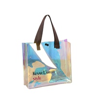 Sac fourre-tout cosmétique pour femme en PVC brillant holographique résistant à l'eau, brodé, à ouverture à ressort, pressé à chaud haute fréquence