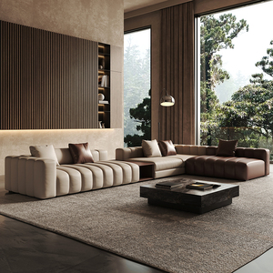 Canapé d'angle modulaire en cuir pleine fleur, style minimaliste italien, inspiré du piano, pour salon de villa, usine de Foshan - Product Image 2