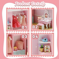 Hamaileon DIY Factory pink Wardrobe Dollhouse with Furniture 3D Wooden Dream Room Gift for Adults with Lights Handicraft and Diy