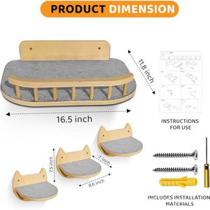 Solid wood wall-mounted cat bed, cat climbing frame, wall-mounted platform, <b>ladder</b>, wooden wall-mounted cat furniture - Product Image 3