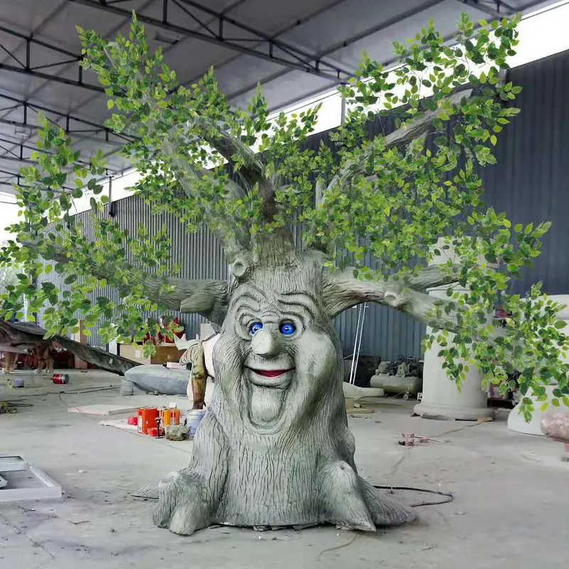 Árbol parlante realista de simulación de árboles, escultura de planta para decoración al aire libre e interior, movimiento bucal de alta calidad